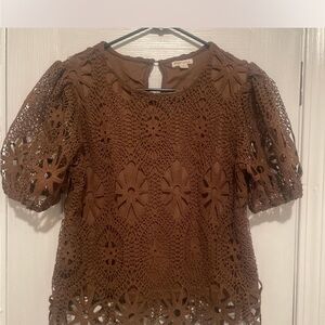 Pinky Crochet Lace Blouse in Warm Brown